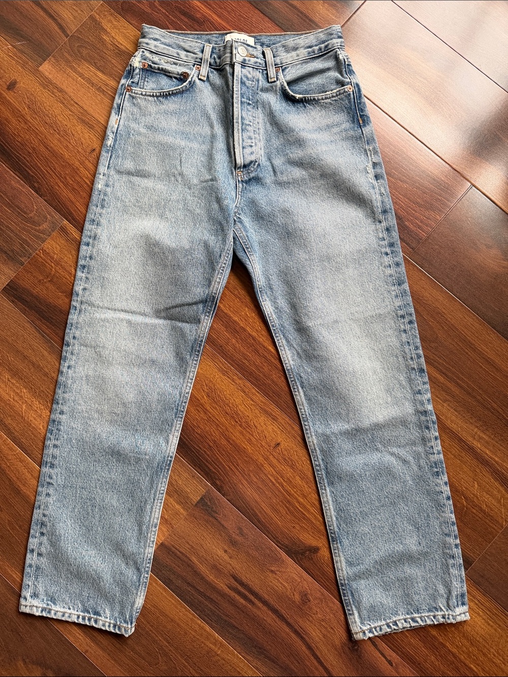 AGOLDE 90s Pinch Button Fly High Rise Straight Light Wash Cut 80580 Size 26
